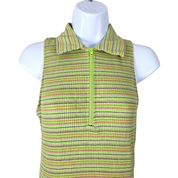 Womens S Wild Fable Green Apple Stripe Bodycon Polo Dress Zip-Front Casual Chic - Picture 5 of 8
